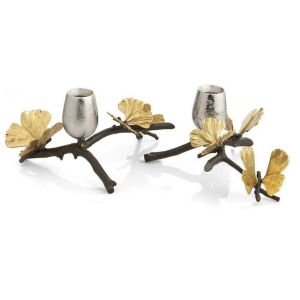 Butterfly Ginkgo Low Candleholder Set Of 2 by Michael Aram