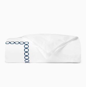 Catena White/Navy Queen Duvet Cover by Sferra