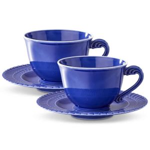 Double Rouche Blue Tea Cup/Saucer Pair by Buccellati