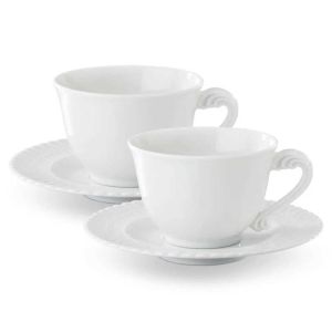 Double Rouche White Tea Cup/Saucer Pair by Buccellati