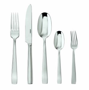Flat Stainless 5 Pcs Place Setting with Solid Handle Knife by Sambonet