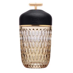 Folia Lighting Amber Crystal, Black Wood & Brass Portable Lamp by Saint Louis