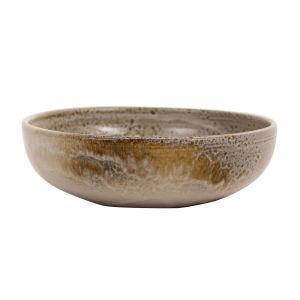 Glaze A White/Brown Large Shallow Bowl (#13) by KH Wurtz