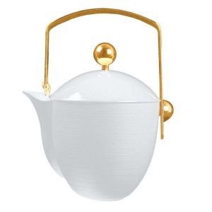 Hemisphere Satin White Coffee Pot Gold Accents by JL Coquet