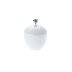 Hemisphere Satin White Covered Sugar Bowl Stainless Steel Accents by JL Coquet