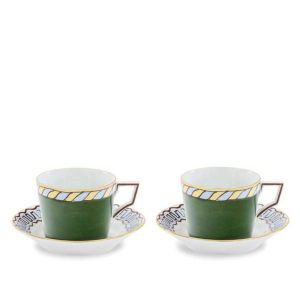 Il Viaggio Di Nettuno Set Of 2 Tea Cups With Saucers - Pine Green by Ginori