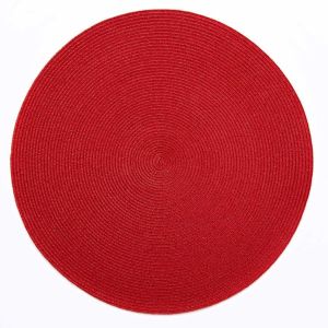 Linen Lurex Round Placemat Holiday Red by Deborah Rhodes