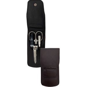 Manicure Set Brown Leather 4 Piece Nickel Plated by Pfeilring