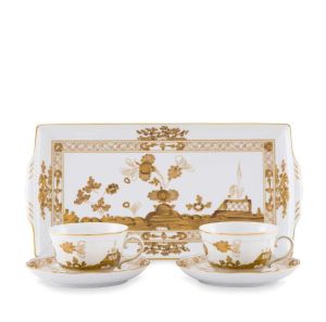 Oriente Italiano Aurum Tea Set X 2 With Tray 5 Pcs by Ginori