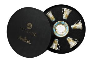 Prestige Gala Bleu Set/Six A.d. Cup & Saucers Round Hat Box by Versace