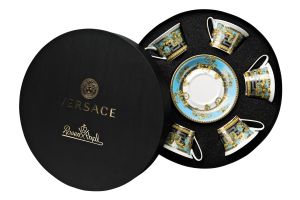 Prestige Gala Bleu Set/Six Low Cups/Tea Cups & Saucers Round Hat Box by Versace