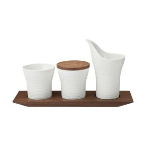 Pulse #519 Cream, Sugar W/ Honey 4 Pce Set W/ Wood Tray by Hering Berlin