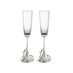 White Orchid Toasting Flutes Set of 2 by Michael Aram