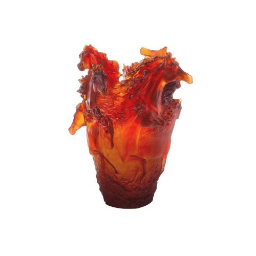 Daum Cheval Amber Horse Vase H: 38 Cm 500 Ex 05358