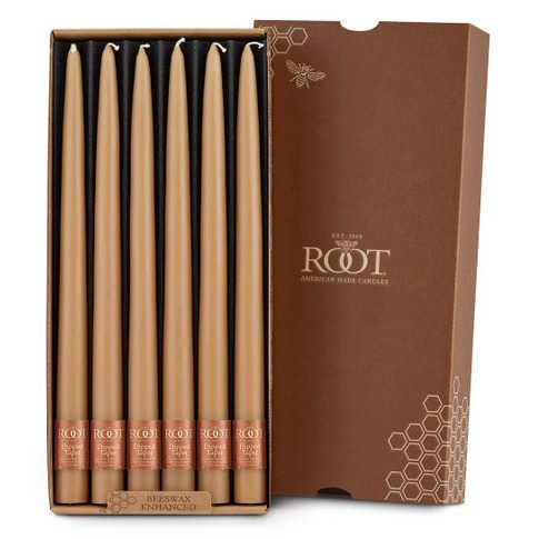 Root Dipped Tapers Beeswax 12IN Box of 12IN 