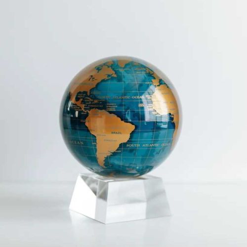 Mova Globes Blue and Gold on Crystal Base 6&quot MG-6-GDB-MCB