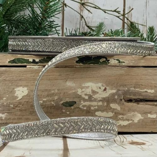 d.stevens Holiday Ribbon Silver Chevron Beaded Ribbon 05-0620
