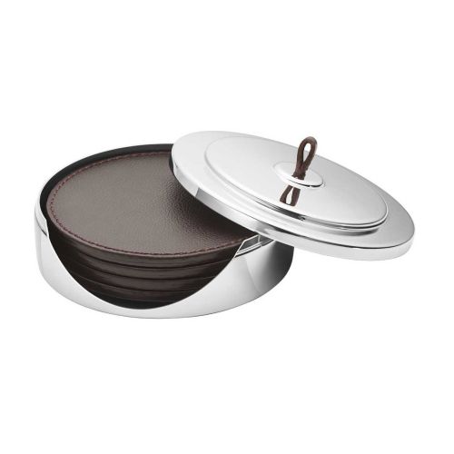 Georg Jensen Manhattan Coaster Set Ss Leath 10016977