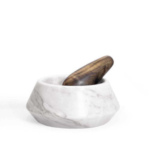 Ayres Marble White Holbx Mortar with wood mallet AY1633-B