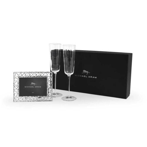 Michael Aram Reflective Champagne Flute & Heart Frame 3.5&quot X 5&quot Packaged Gift Set 144620