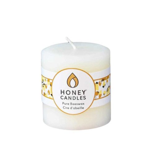 Honey Candles Round Pillar Pure Beeswax 3in  Pearl CC026