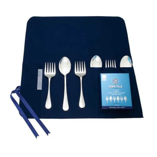 Town Talk Silver Storage 6 PCE SILVER CUTLERY STORAGE ROLL - DK BLUE TT-173
