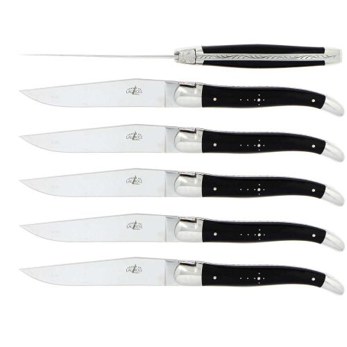 Forge Laguiole Steak Knives Black Horn Tip Box of 6 T6 2M IN BN BRI
