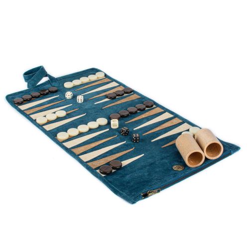 Manopoulos Travel Size Leather Backgammon  