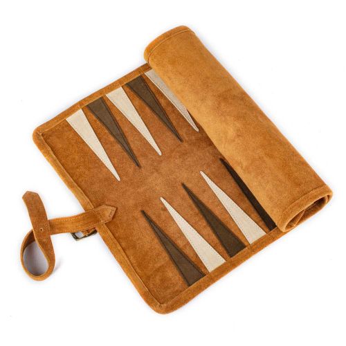 Manopoulos Travel Size Leather Backgammon Cinnamon Brown wiht Brown & Cream Points RLE3BRO