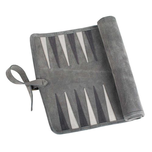 Manopoulos Travel Size Leather Backgammon Concrete Grey With White And Grey Points REL3GRI